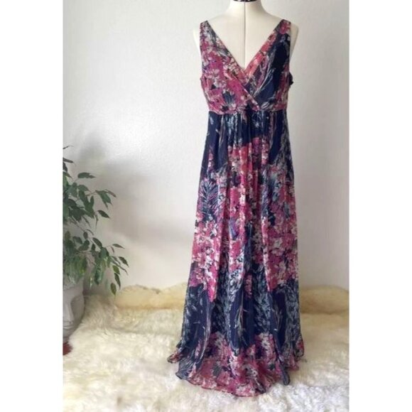 Monsoon Chiffon Maxi Dress Blue Pink Multi US Size 10 - Picture 1 of 5
